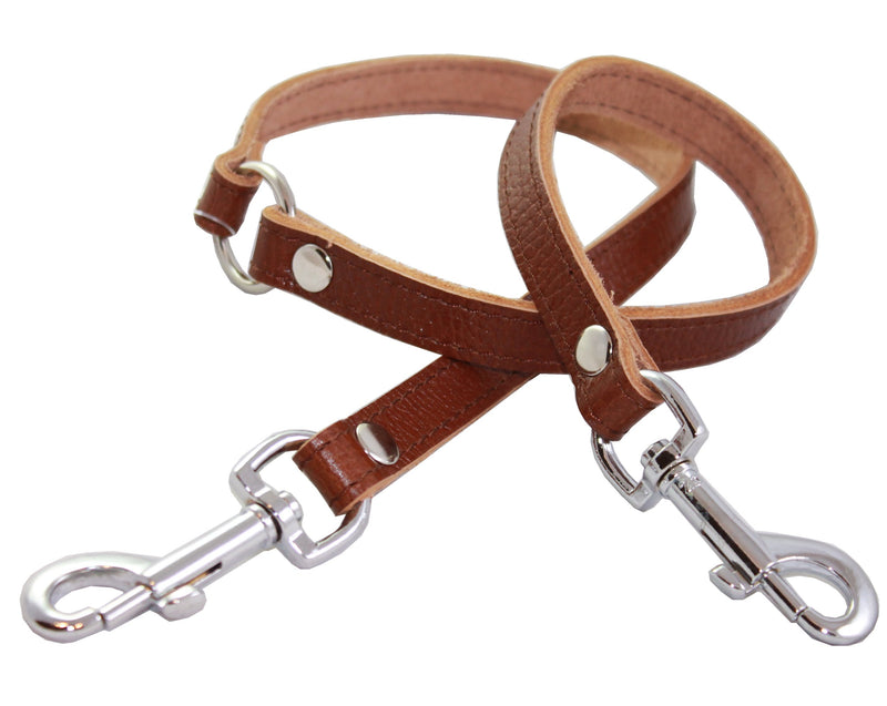 [Australia] - Genuine Leather Double Dog Leash - Two Dog Coupler (Brown, Small: 15" Long by 1/2" Wide) 