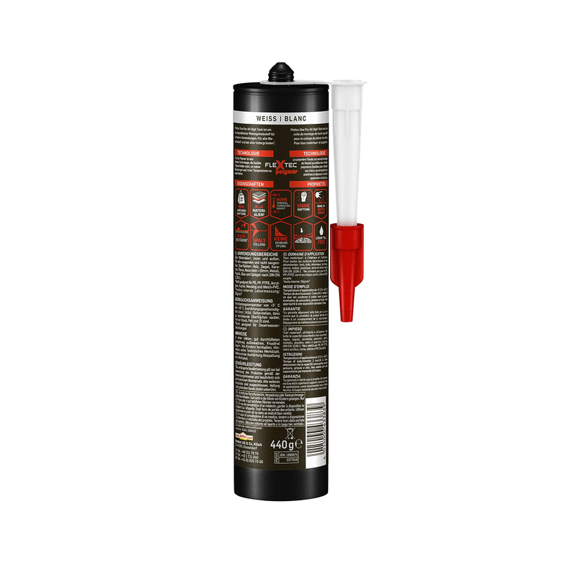 Pattex One For All High Tack, high-quality assembly adhesive, strong adhesive for all surfaces, flexible and powerful all-purpose adhesive, 1 x 440g cartridge white 440 g - High Track - PawsPlanet Australia