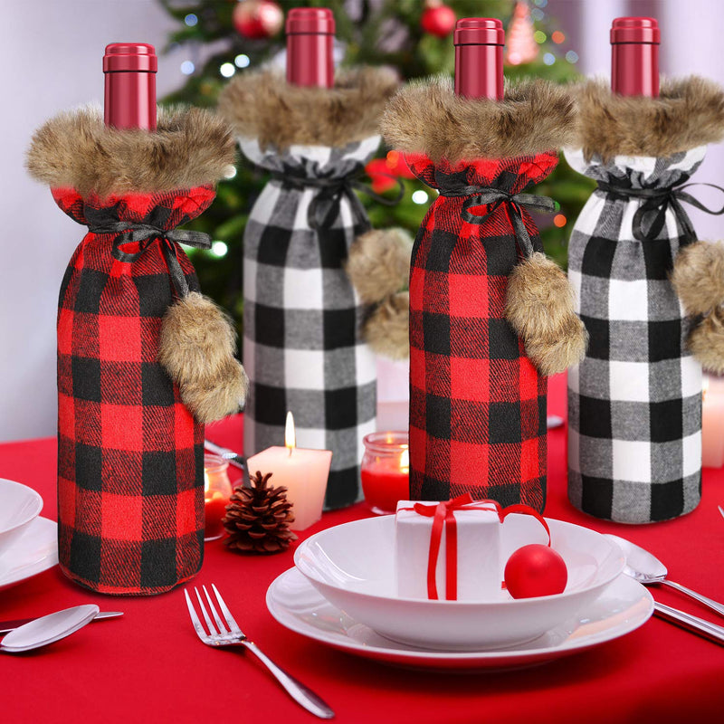 6 Pieces Christmas Buffalo Plaid Wine Bottle Covers Plaid Wine Bottle Holder Sweater Faux Fur Wine Bottle Pouch Bags for Christmas Party Decorations (Red, Gray) Red, Gray - PawsPlanet Australia