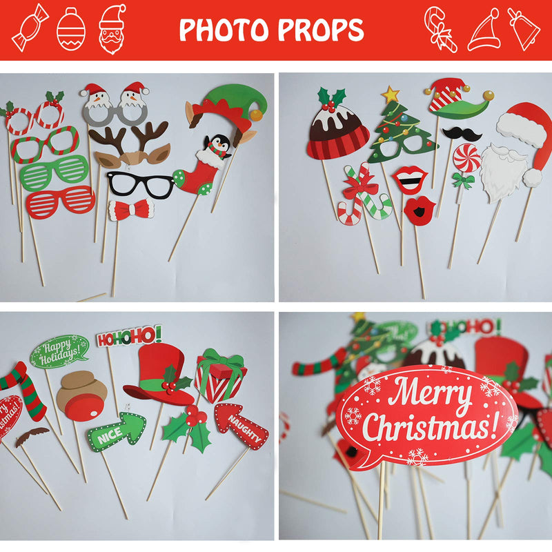 Christmas Photo Booth Props Kit, 32PCS Photo Props with Large Photo Booth Frame (20x28”), DIY Christmas Picture Props Selfie Accessories, Perfect for Xmas Holiday Party Decoration - PawsPlanet Australia