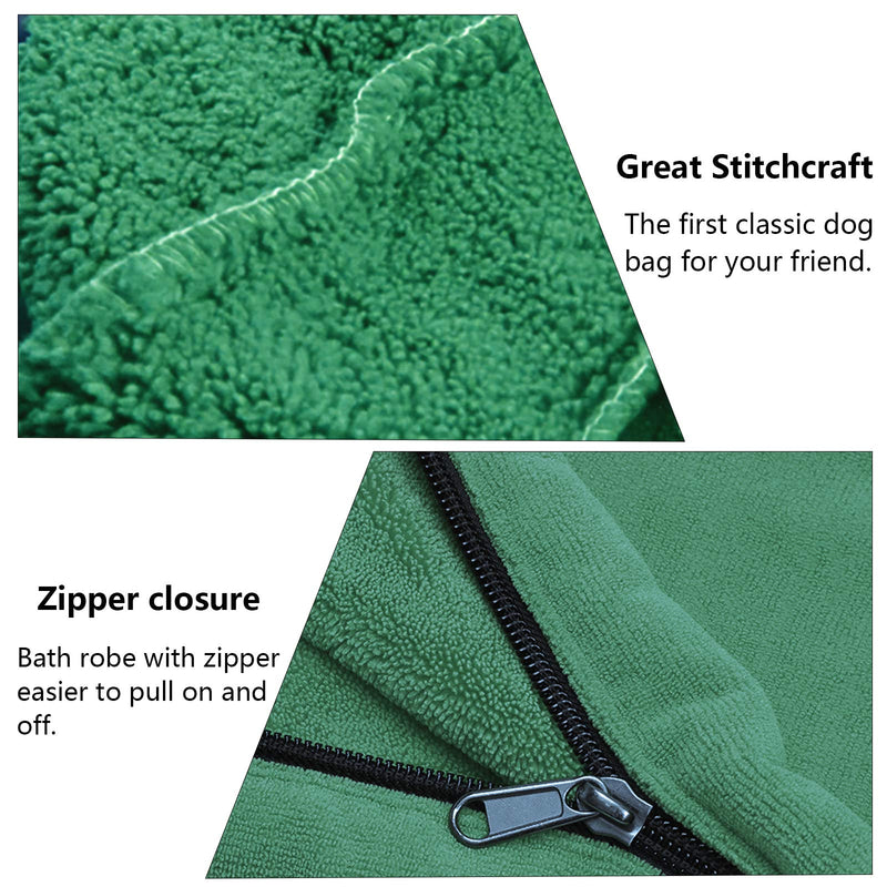 Morezi Dog Bathrobe Towel, Dry Fast Dog Bag, Microfibre Fast Drying Super Absorbent Pet Dog Cat Bath Robe Towel - Green - Medium Medium (82x62cm) - PawsPlanet Australia