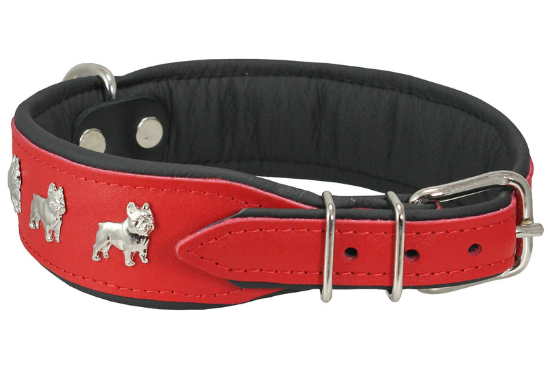 [Australia] - Dogs My Love Real Leather Soft Leather Padded Dog Collar Bulldog 16.75"-19.25" Neck; 1.75" Wide Red/Black 
