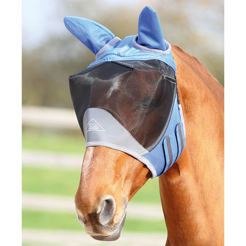 Shires Deluxe Fly Mask with Ears Small Pony Royal Blue - PawsPlanet Australia