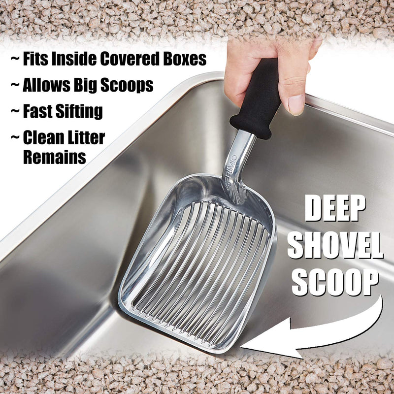 [Australia] - iPrimio Scooper Monster Cat Litter Scoop with Easy Grip Soft Foam Handle for Sore Hands - Fast Sifter/Deep Shovel. Patented. Large Silver 