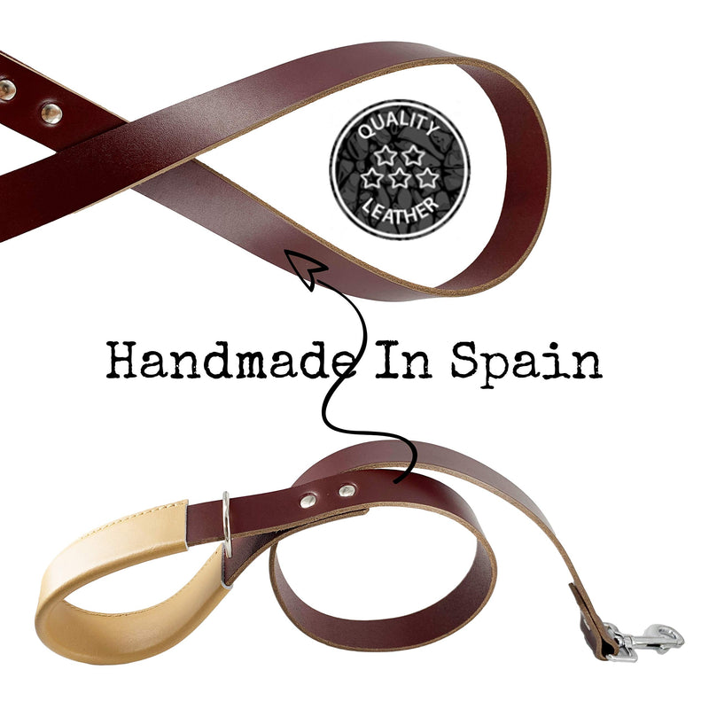AVANZONA Leather Dog Lead, FULL GRAIN Vegetable Tanned Leather from the EUROPE, Padded with Authentic Leather, Handcrafted in Spain. For small medium and large dogs. Burgundy, 2.5 * 80cm 2.5*80 cm - PawsPlanet Australia