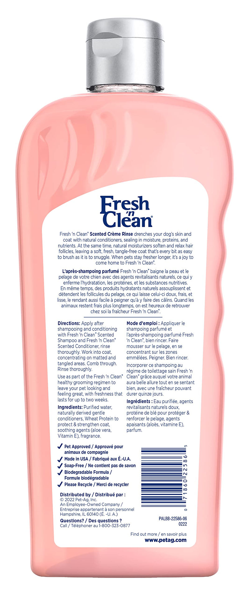 PetAg Fresh 'n Clean Scented Creme Dog Rinse Conditioner - For a Supremely Soft and Combable Coat - 18 fl oz - PawsPlanet Australia