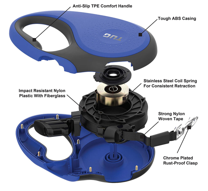 [Australia] - TUG 360° Tangle-Free, Heavy Duty Retractable Dog Leash with Anti-Slip Handle; 16 ft Strong Nylon Tape/Ribbon; One-Handed Brake, Pause, Lock Small Blue 