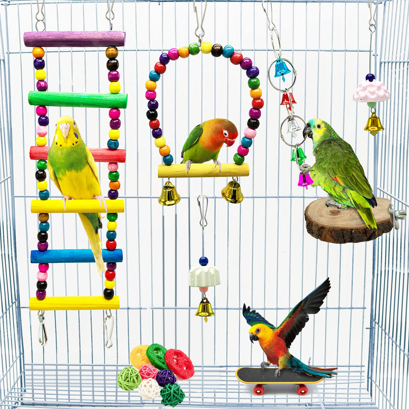 21 PCS Bird Toys Parrot Swing Chewing Toy Hanging Perches with Bell Birds Foraging Toys for Small Parakeets Cockatiels Parrots Conures Love Birds - PawsPlanet Australia