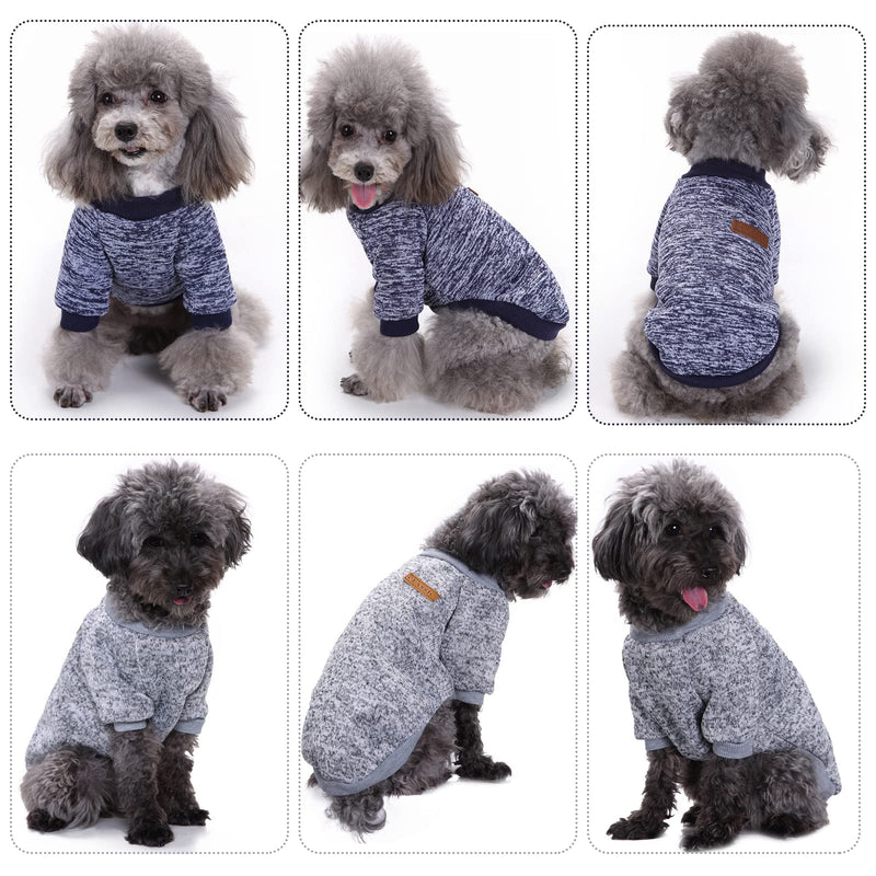 ABRRLO 2 Pack Pet Dog Sweater Soft Thickening Warm Classic Knitwear Puppy Cat Customes for Small Medium Large Dogs (Gray+Navy blue,XS) XS (Pack of 2) Gray+Navy blue - PawsPlanet Australia