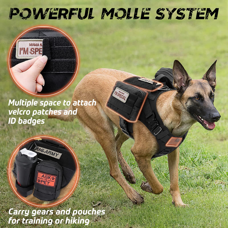 rabbitgoo Tactical Dog Harness, Military Dog Harness with Handle M Black, Molle Vest with Metal Buckles and Loop Panels, No-Pull Training Harness with Leash Clip for Medium Large Dog Walking Hunting M (Pack of 1) - PawsPlanet Australia