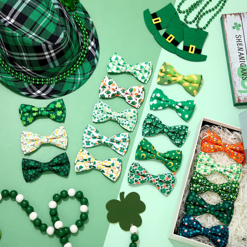 30 Pieces St. Patrick's Collar Dog Bow Ties Clover Bows for Dogs Bow Ties Attachment with Elastic Bands Dog Collar Detachable Charms for Dogs Collar Grooming Accessories St. Particks Costume - PawsPlanet Australia