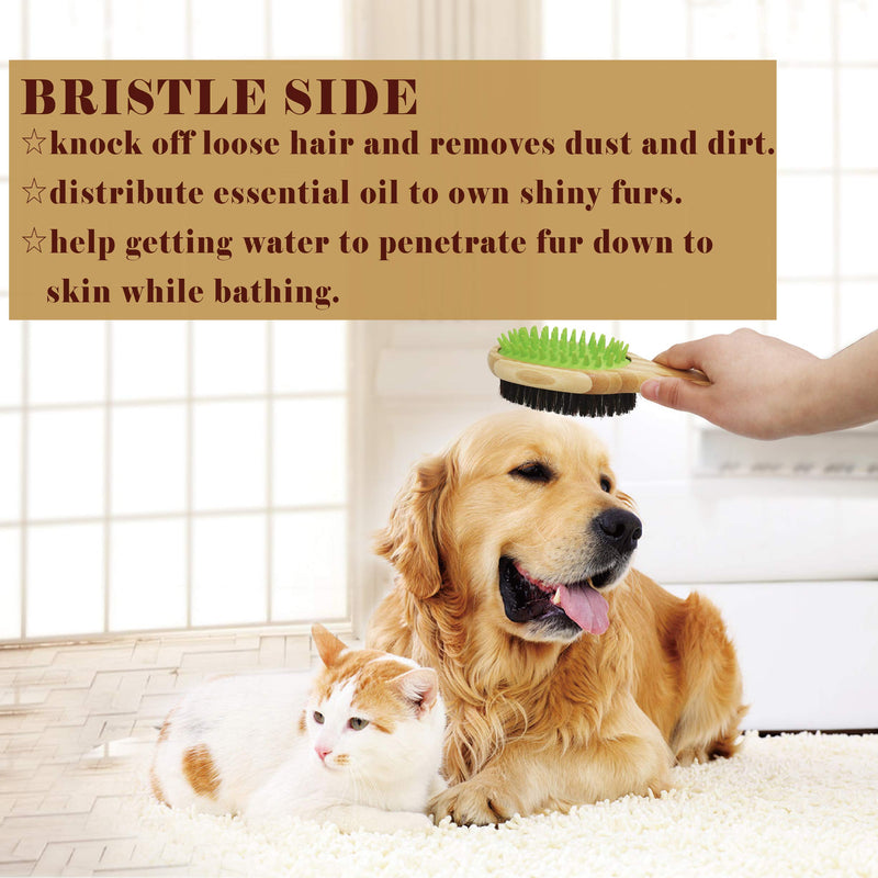 [Australia] - HOP Home of Paws Dog Bathing Brush, Dog Shampoo Brush for Massage Dog Scrubber Cat Brushes for Grooming with Pin & Bristle, Natural Bamboo 