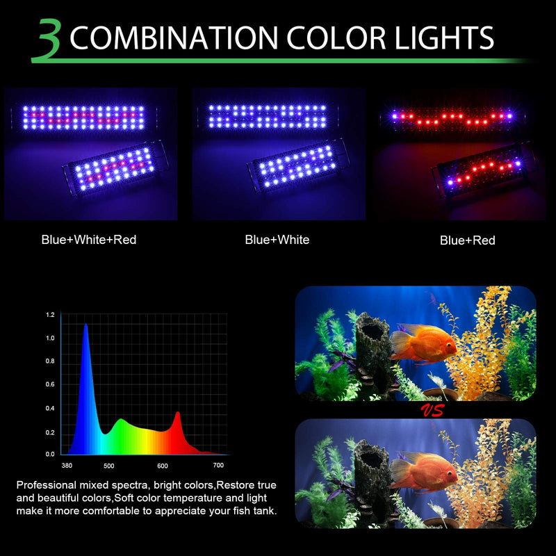 AQQA Aquarium Lights,Fish Tank LED Light with Extendable Brackets,Waterproof Full Spectrum Blue Red White LEDs with External Timer Controller for Freshwater Planted 11W(12"-18") 11W(12"-18") - PawsPlanet Australia