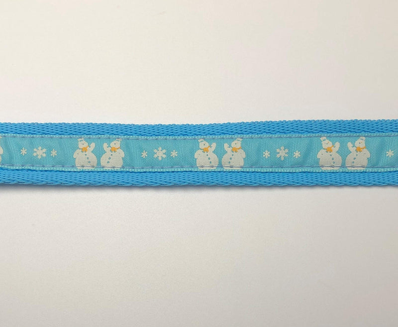 KLASSY K9 CHRISTMAS DOG COLLAR SKY BLUE CUSHION WEBBING WITH CHRISTMAS SNOWMAN DESIGN 1" WIDE LARGE ADJUSTABLE - PawsPlanet Australia