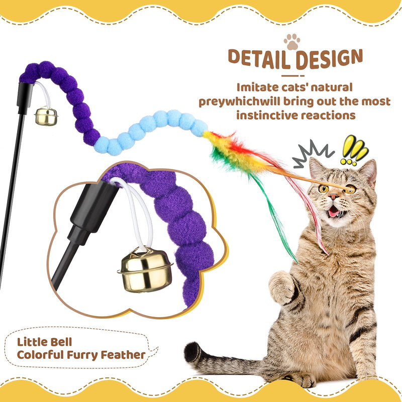 6 Pieces Cat Wand Interactive Cat Wand Toys with Feather and Bell Safe Cat Catcher Teaser Stick Toy Colorful and Sounding Rainbow Wand Toys for Kittens Training Pets Exerciser - PawsPlanet Australia