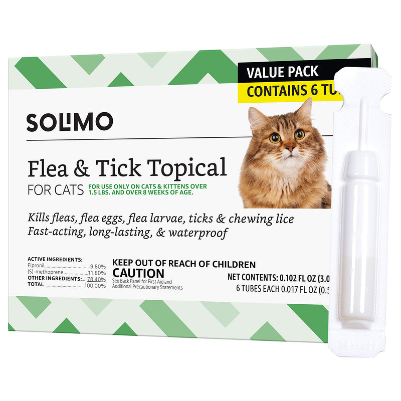Amazon Brand - Solimo Flea and Tick Topical Treatment for Cats (over 1.5 pounds), 6 Doses - PawsPlanet Australia