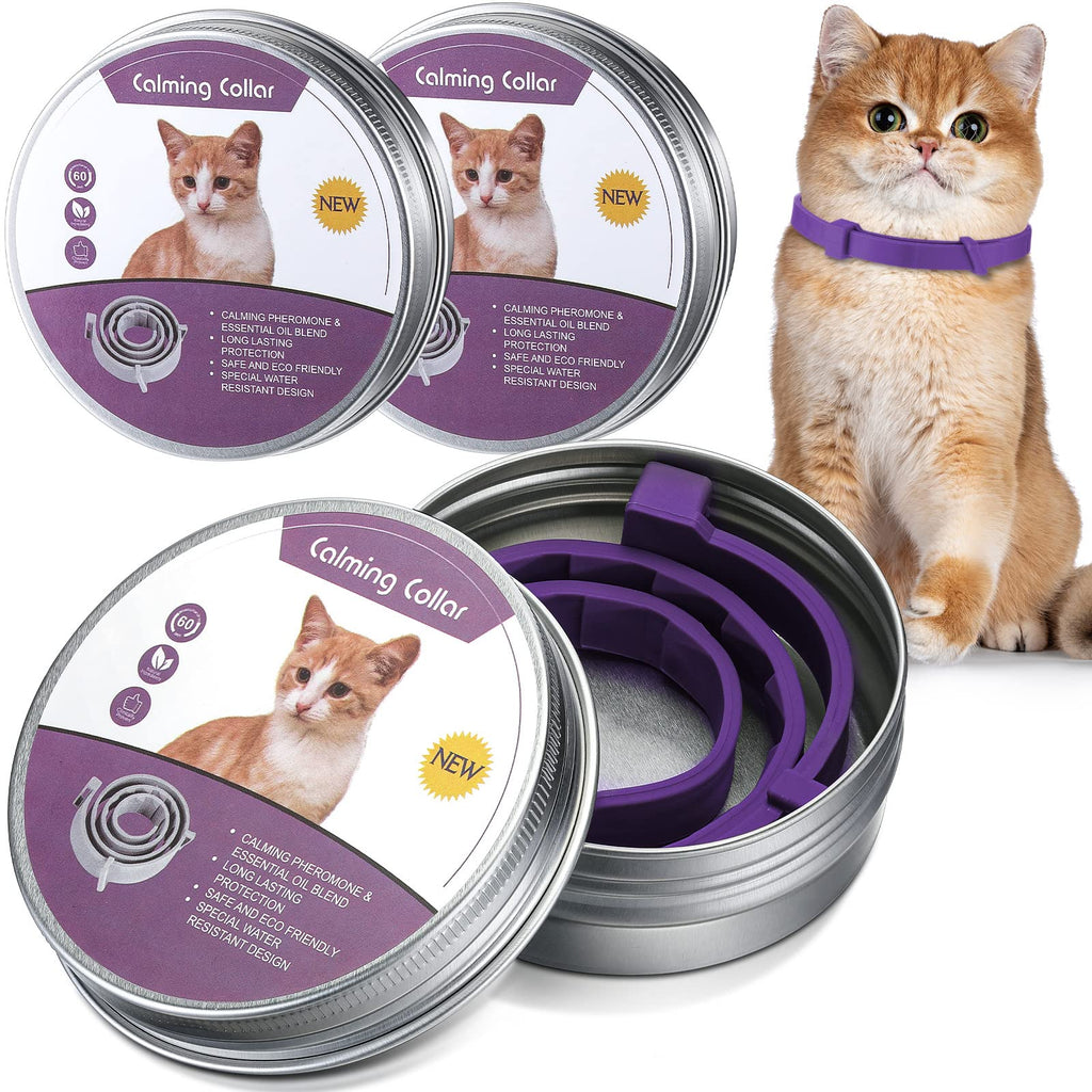 Qualirey 3 Pcs Cat Adjustable Calming Collar, Reduce Anxiety Cat Collars for Pets, Calm Collar Pacify Kitten, Suitable for Small, Medium and Large Cats, 15 Inches (Purple) - PawsPlanet Australia