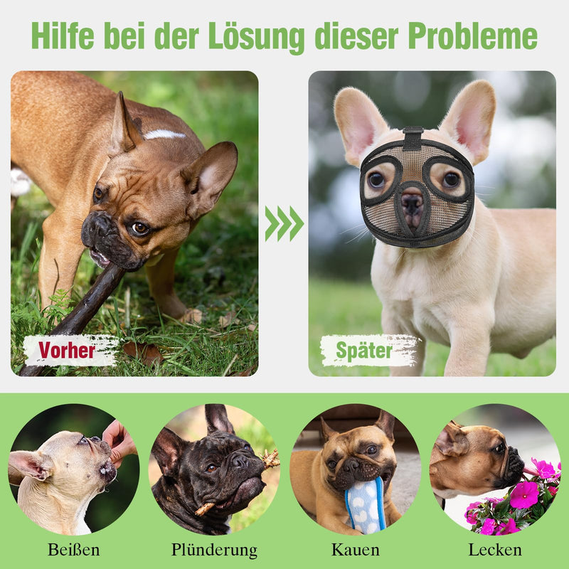 Bpawser Short Snout Dog Muzzles Adjustable Breathable Mesh Bulldog Muzzle for Biting Chewing Barking Training Dog Mask Black (L) L - PawsPlanet Australia