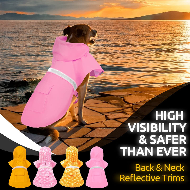 SUNFURA Dog Raincoat with Reflective Strip, Pet Waterproof Poncho Dog Outdoor Lightweight Hooded Rain Jacket Coat Slicker with Adjustable Drawstring for Small Medium Large Dogs, Pink M - PawsPlanet Australia