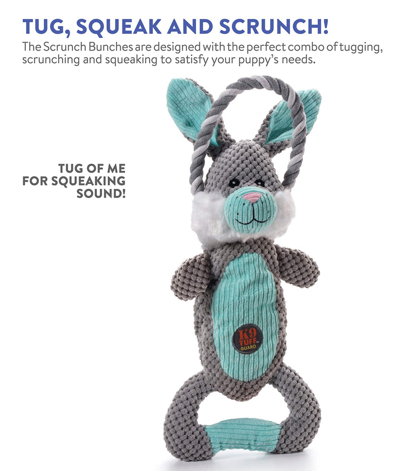 [Australia] - Charming Pet Scrunch Bunch Plush Dog Toy - Interactive Soft Cuddly Animal - Tough and Durable Squeaky Tug Toy Bunny 