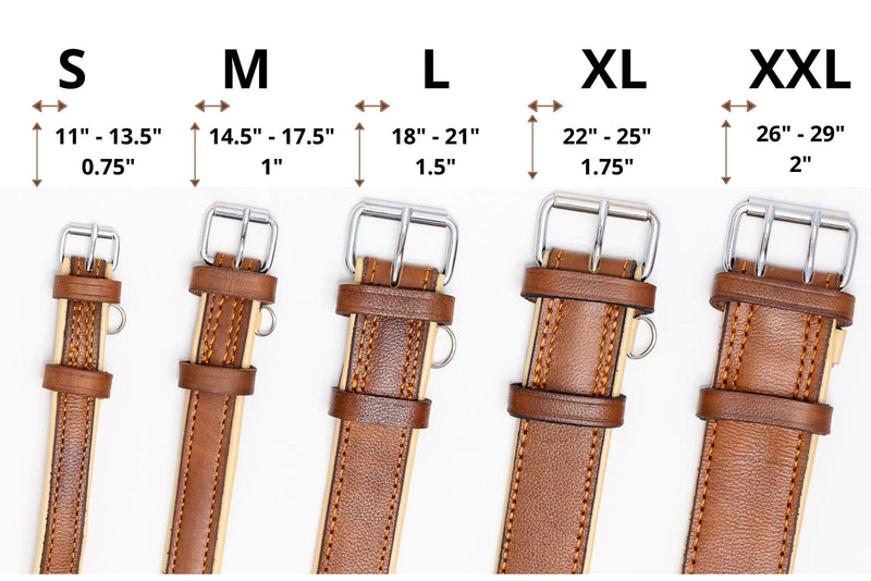 Riparo Genuine Leather Padded Dog Heavy Duty K-9 Adjustable Collar L: 3.8CM Wide for 45.7CM - 53.3CM Neck Brown - PawsPlanet Australia