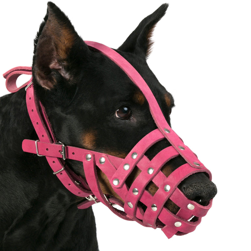 CollarDirect Leather Dog Muzzle German Shepherd Dalmatian Doberman Setter Basket Medium Large Breeds Pink Gray Black - PawsPlanet Australia