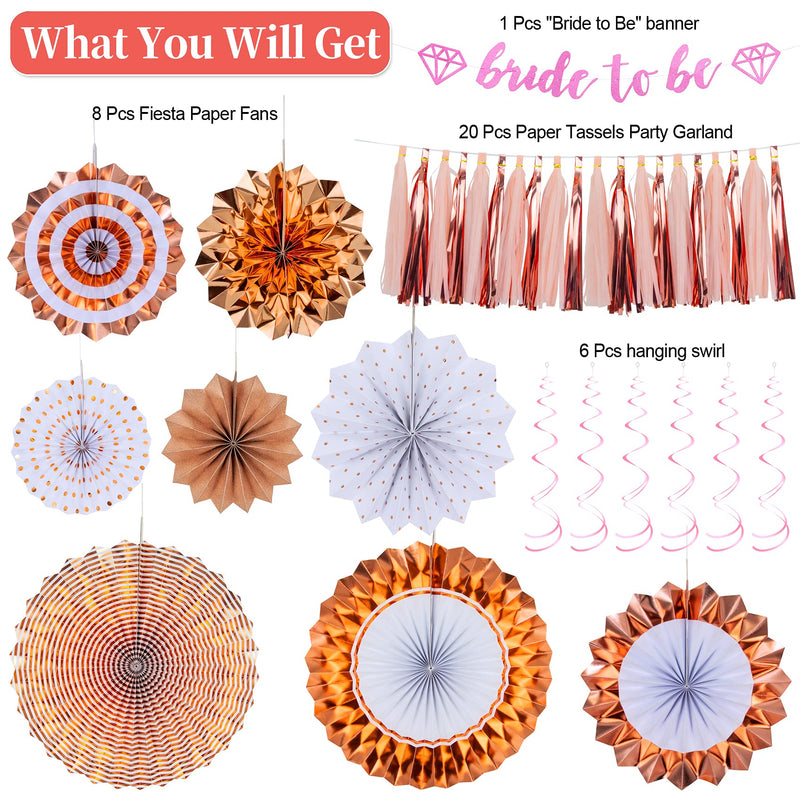 Bride to Be Bachelorette Party Decorations Kits-Rose Gold Bridal Shower Party Decor and Supplies-bride to be banner Fiesta Paper Fans Paper Tassels Party Garland Rose Gold Hanging Swirls - PawsPlanet Australia