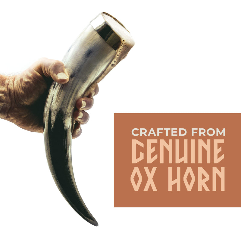 Norse Tradesman Genuine 20" Ox-Horn Viking Drinking Horn with Horn Stand & Brass Rim | Burlap Gift Sack Included | "The Classic", Polished, 20-Inch 20 Inches Horn Stand - Brass Rim, Polished - PawsPlanet Australia