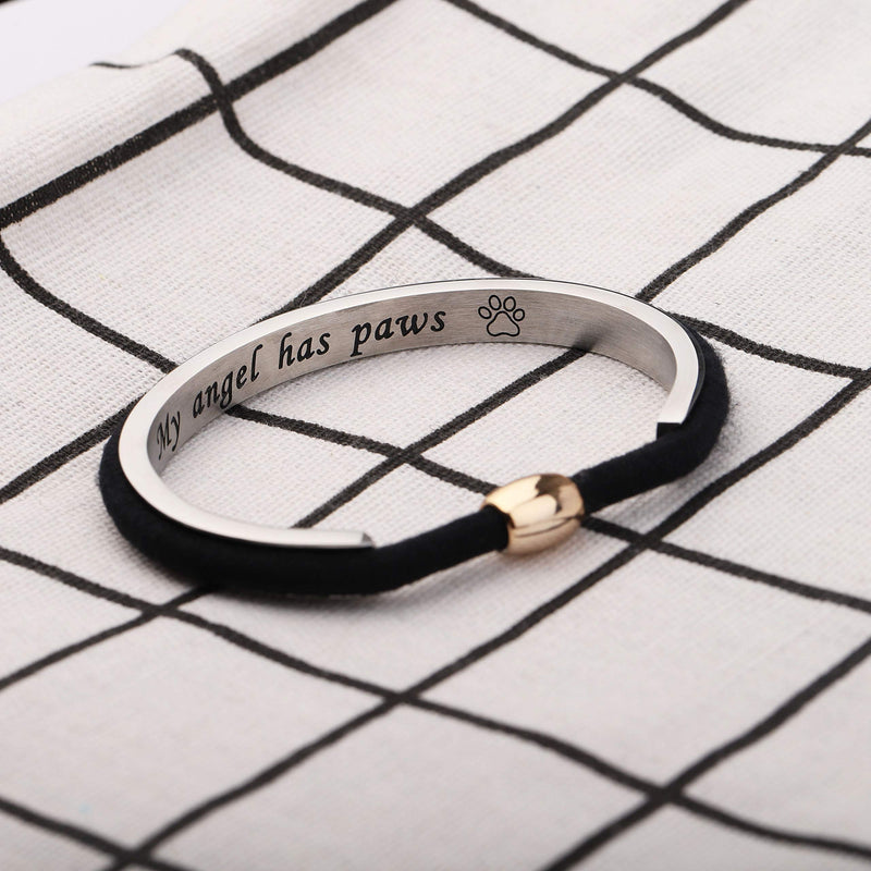 [Australia] - Zuo Bao Pet Memorial Jewelry Hair Tie Bracelet Dog Lover My Angel Has Paws Bracelet Paw Print Jewelry Loss Pet Bracelet Rememberance Gift Silver 