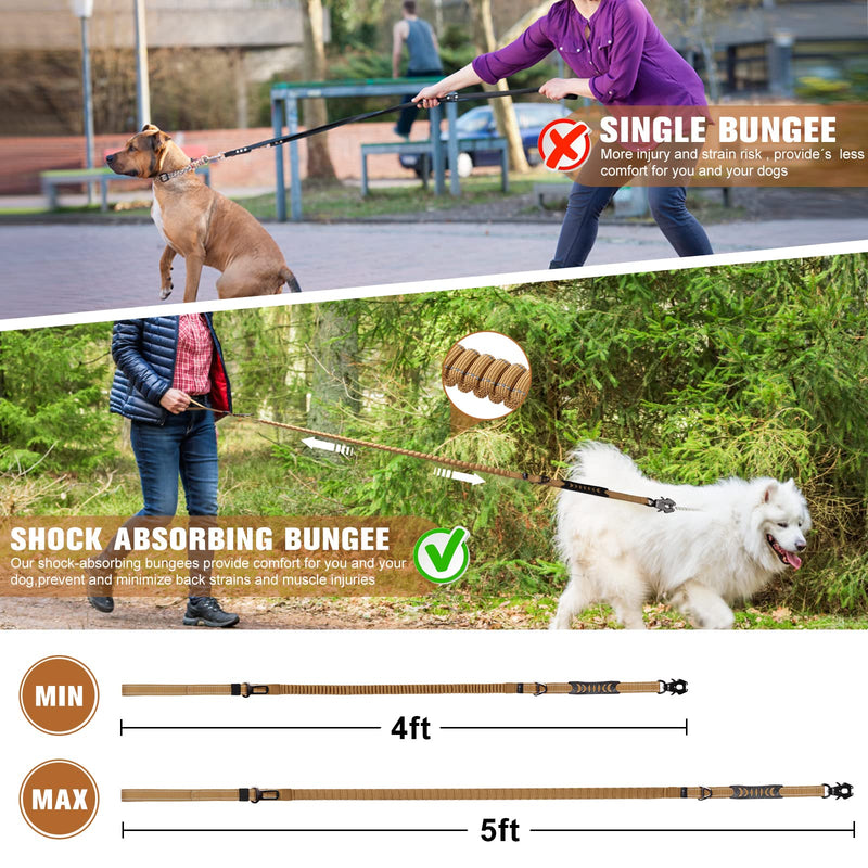 LIIIIIIKES Heavy Duty Dog Leash, Adjustable Dog Leash With Car Seat Belt, 4-6FT Power Stretch Dog Leash, Heavy Duty Tactical Load Bearing Connector Quick Release/Clamp Dog Collar, Reflective Stitching for Improved Visibility Army Green - PawsPlanet Australia