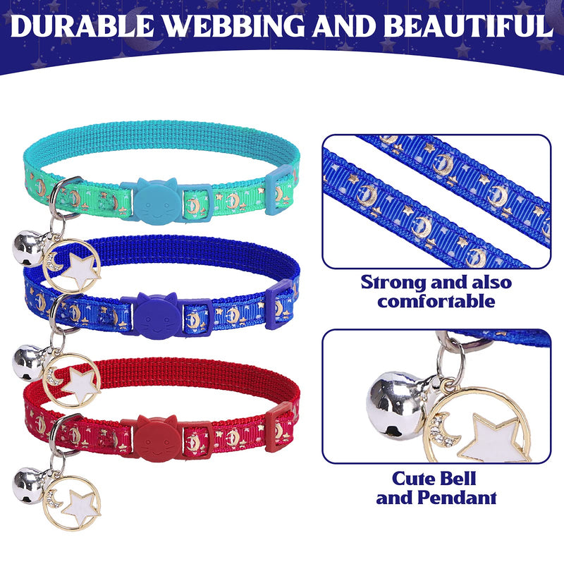 TAILGOO Luminous Cat Collar 3 Pack - Adjustable Pets Collars for Small Medium Kitty Kitten, Charming with Star Pattern, Safe Blue+Red+Green - PawsPlanet Australia