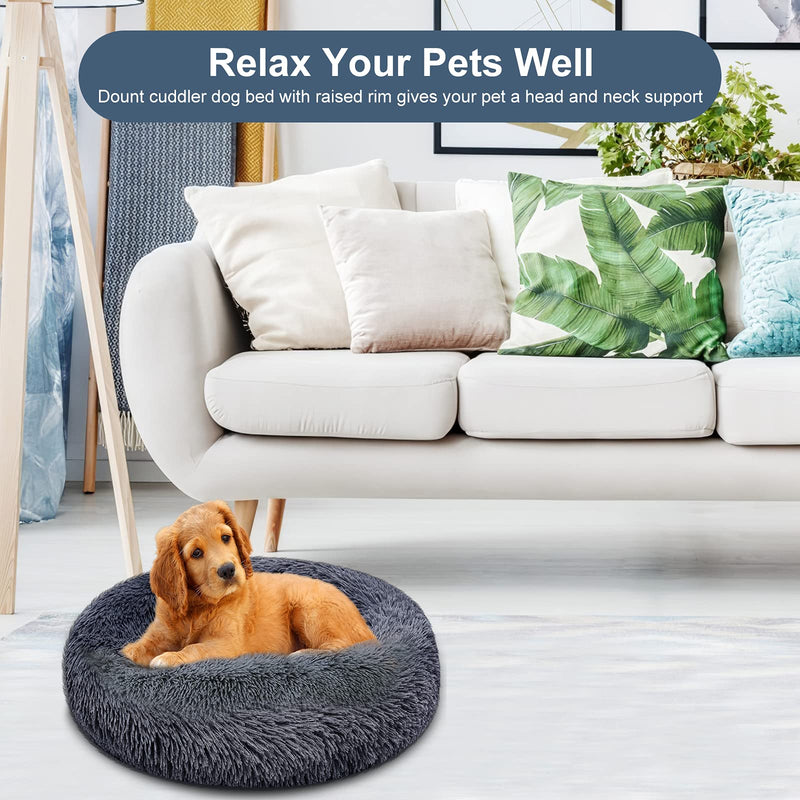 BITIANTEAM Calming Dog Bed Comfortable Cat Bed Donut Cuddler Round Dog Pillow Bed Nest Anti-Slip Faux Fur Ultra Soft Washable for Dog Cat Joint-Relief Improved Sleep Dark Gray (20'' x 20'') 20'' x 20'' - PawsPlanet Australia