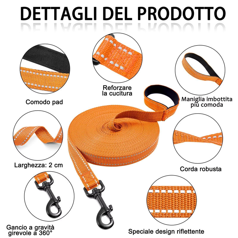 COMSLE drag leash for dogs, 3 m / 5 m / 10 m / 15 m / 20 m, robust long dog leash, reflective training leash with padded handle and hand strap, training leash for small to large dogs - PawsPlanet Australia