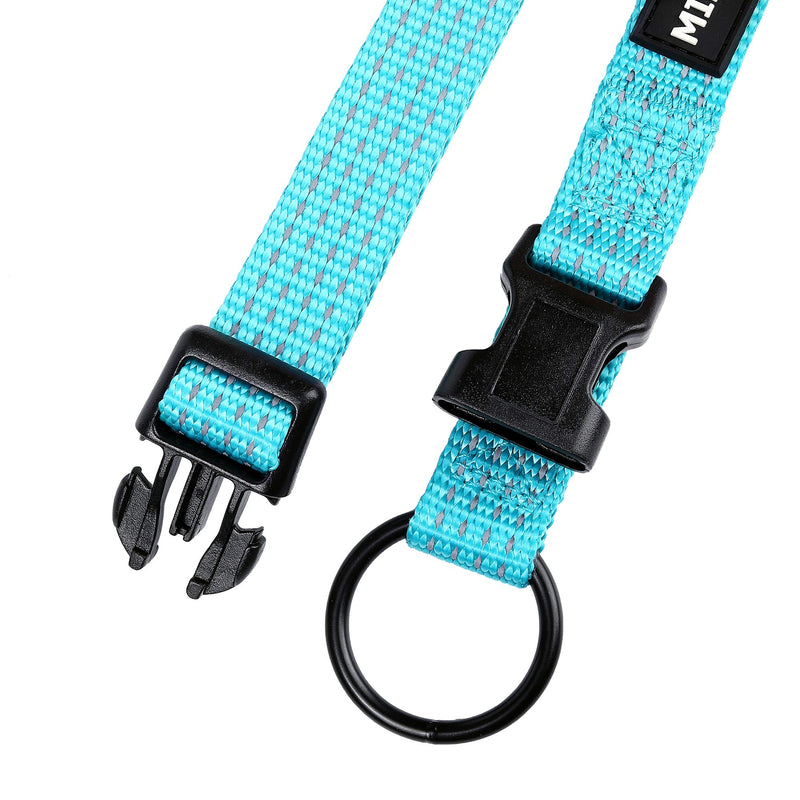 [Australia] - Mile High Life Night Reflective Four Stripes Pull D-Ring ID Tags Hanger Nylon Dog Collar (4 Sizes 4 Colors) X-Small Neck 9"-13" -20 lb Turquoise Green 
