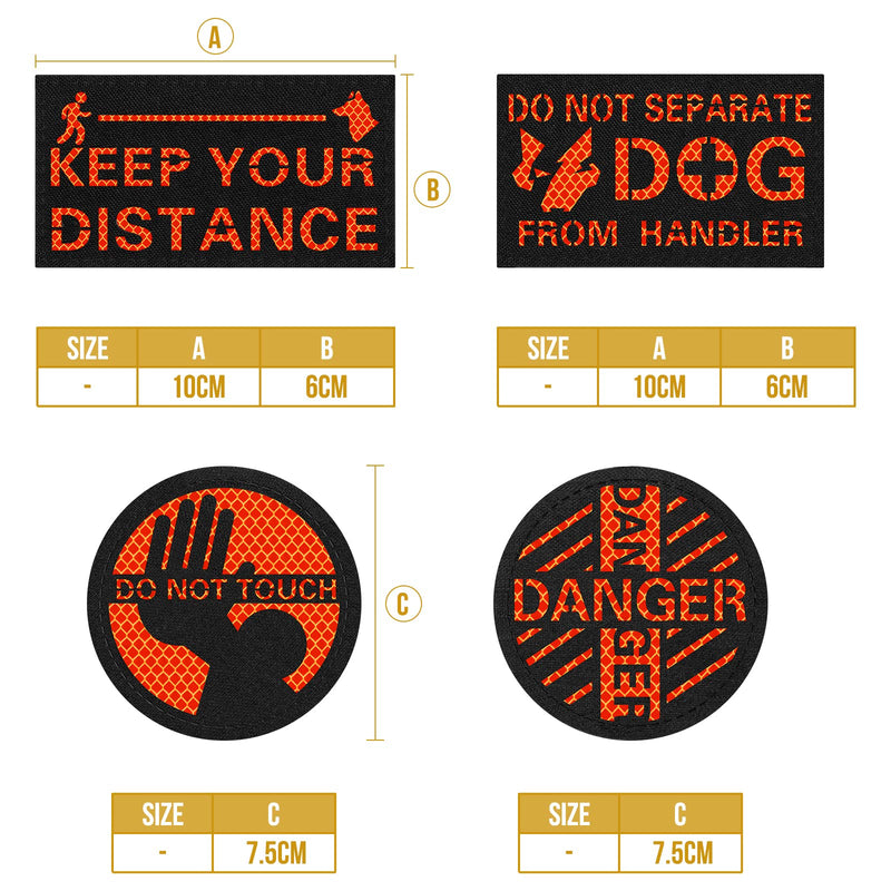 OneTigris Pack of 4 Dog Patches Orange/Black, Hi-Vis Reflective Material Laser Cut Design Patch Suitable for Dog Harnesses - PawsPlanet Australia