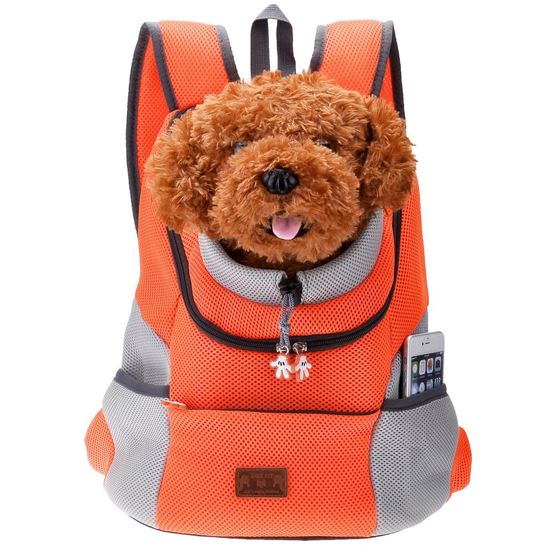 Mogoko Comfortable Dog Cat Carrier Backpack, Puppy Pet Front Pack with Breathable Head Out Design and Padded Shoulder for Hiking Outdoor Travel M for 0~7.0 lbs Orange - PawsPlanet Australia