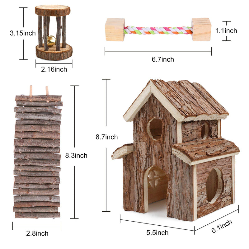 Elipark Small Animal Activity Toy Hamster Houses Hideouts Wooden Rat Playground Platform with Ladders Bridge for Chinchilla, Guinea Pigs, Gerbil, Parrots, Dwarf Mice,and Other Small Animals - PawsPlanet Australia