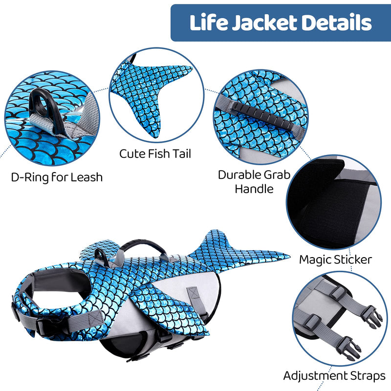 ASENKU Dog Life Jacket, Ripstop Dog Safety Vest, Adjustable Dog Lifesaver Pet Life Preserver with High Buoyancy and Durable Rescue Hand for Small Medium Large Dogs X-Small Blue - PawsPlanet Australia