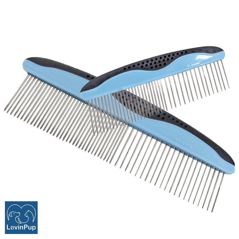 LovinPup 2 Pack Pet Combs for Grooming, Stainless Steel Rounded Edge Comb Teeth, Good for Long or Short Haired Pets, Large Pet Comb and Small Pet Comb Included - PawsPlanet Australia