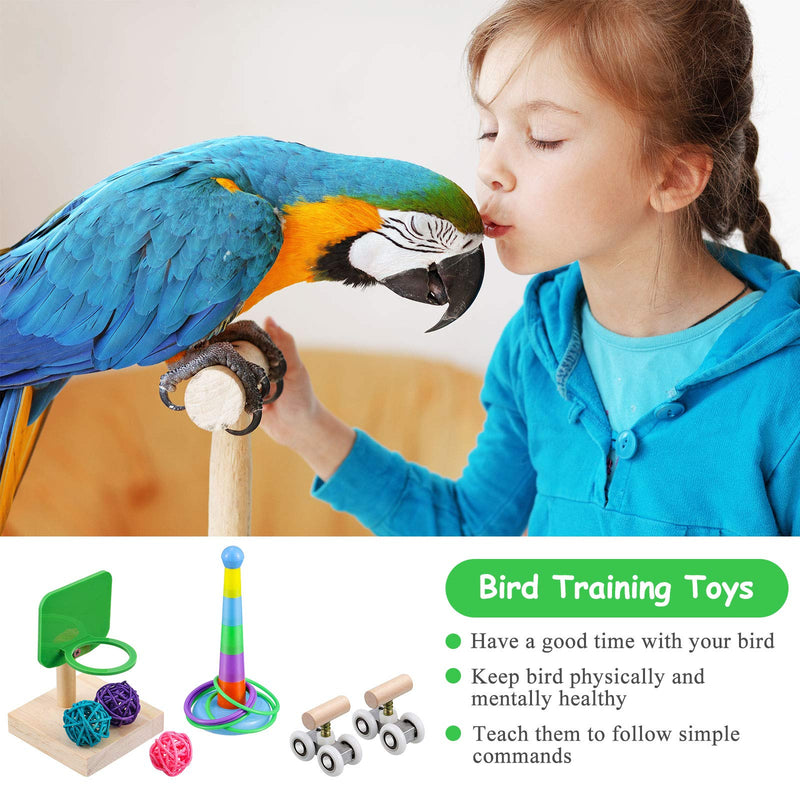 [Australia] - 6 Pieces Bird Training Toys Parrot Intelligence Toy Mini Shopping Cart Mini Roller Skate Toy Basketball Stacking Rings Bird Toy Bell Balls for Parrots and Birds Trick Tabletop Toys 