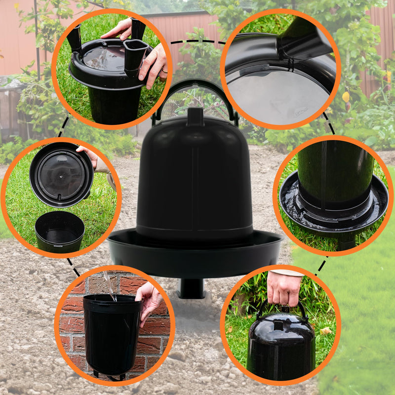 STUPSI chicken drinker 100% recycled 3 liters in black | Heated & frost-proof poultry drinkers | Waterer with feet or hanging for quails, chickens and any other poultry | Made in Europe 3L - PawsPlanet Australia
