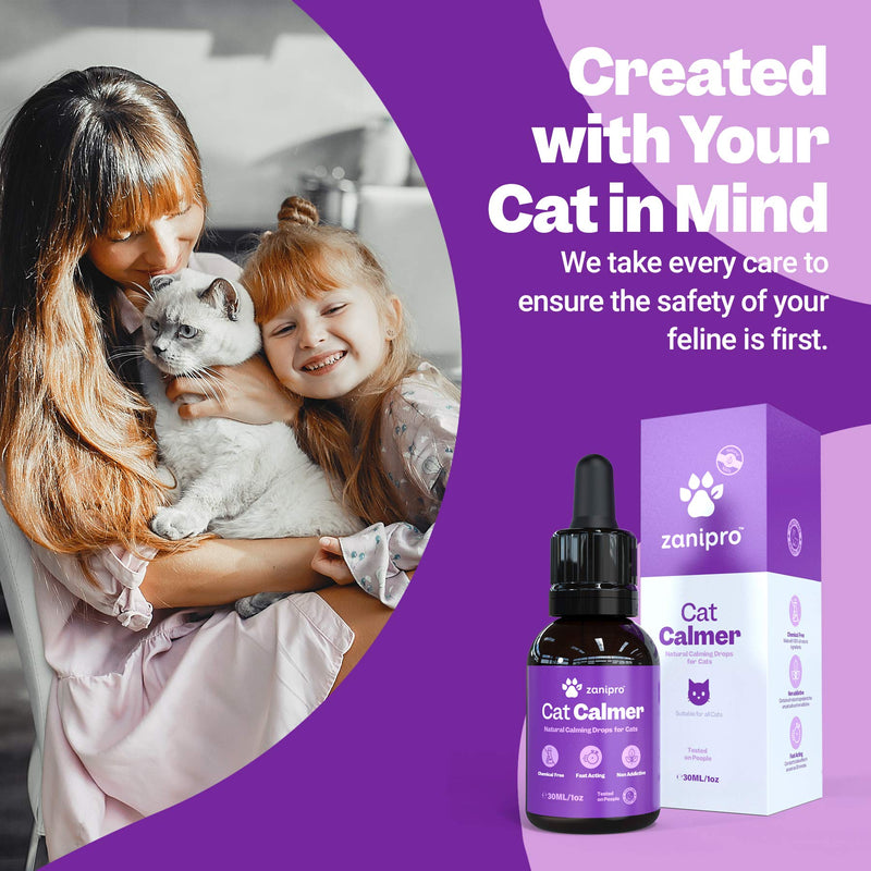 Zanipro Cat Calming Drops 30ml - 100% Natural UK Made - Calming Supplement Helps Relieve Behavioural Issues At Home & On The Move - Nervous System Safe - Aids Cats - PawsPlanet Australia