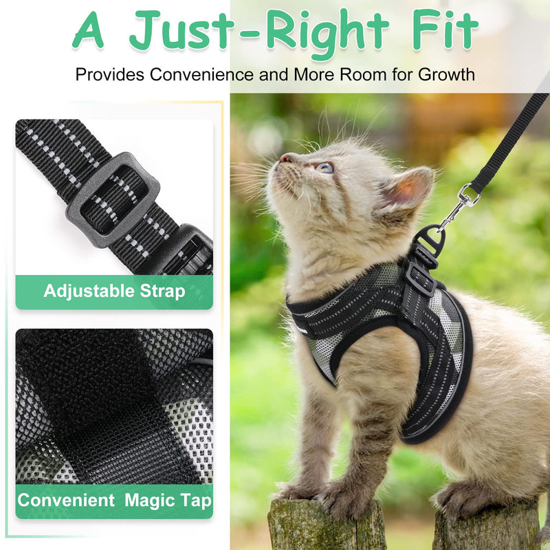 rabbitgoo Kitten Harness and Leash Set, Escape Proof Cat Walking Vest for Small Cats, Adjustable Easy Control Outdoor Harness, Breathable Pet Jacket with Reflective Strips, Geometric Pattern Medium Grey&Green - PawsPlanet Australia