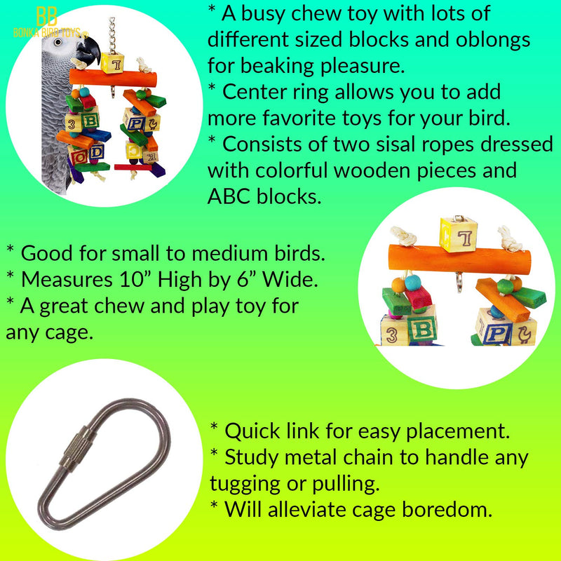 [Australia] - Bonka Bird Toys 1942 ABC Pickle Bird Toy Parrot cage African Grey Cockatiel Conure Large Wood Amazon Macaw Block chew Heavy Duty Swing Perch Aviary Supplies Best Rope chewers Beak Foraging 