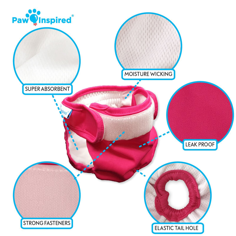 [Australia] - Paw Inspired 3ct Washable Dog Diapers | Reusable Dog Diapers | Washable Female Dog Diapers | Cloth Dog Diapers for Dogs in Heat, Puppy Diapers or Dog Incontinence Diapers Medium 