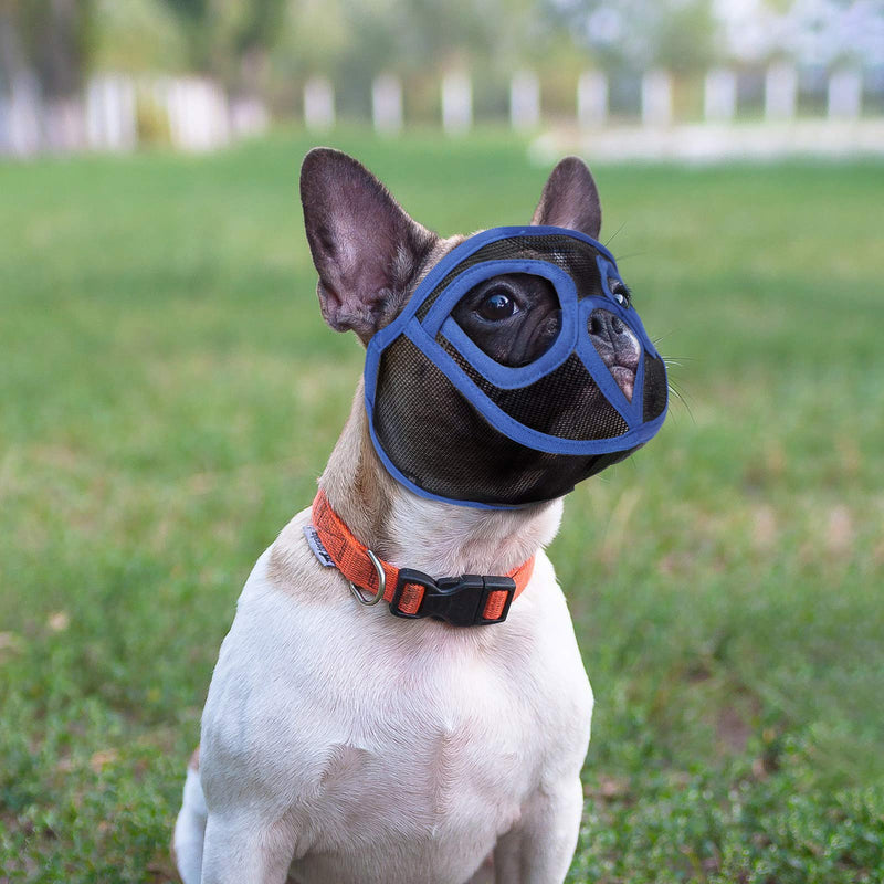 Weewooday 2 Pieces Short Snout Dog Muzzle Mesh Mask Adjustable Breathable Mesh Bulldog Muzzle Barking Biting Chewing Training for Small Medium Large Dog S Black, Royal Blue - PawsPlanet Australia