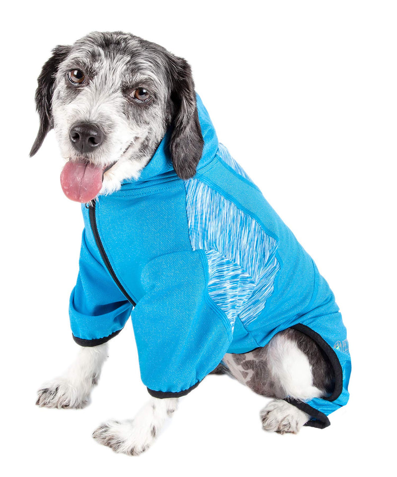 Pet Life Active 'Pawsterity' Heathered Performance 4-Way Stretch Two-Toned Full Bodied Hoodie X-Large Blue - PawsPlanet Australia