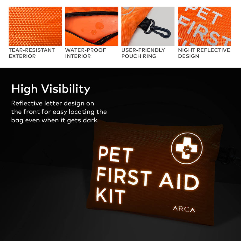 ARCA PET Dog First Aid Kit - Pet Emergency Travel kit for Cat and Dog - Waterproof High Visibility Reflective First Aid Pouch for Pets for Camping, Hiking, Backpacking, Sports, Hunting - PawsPlanet Australia
