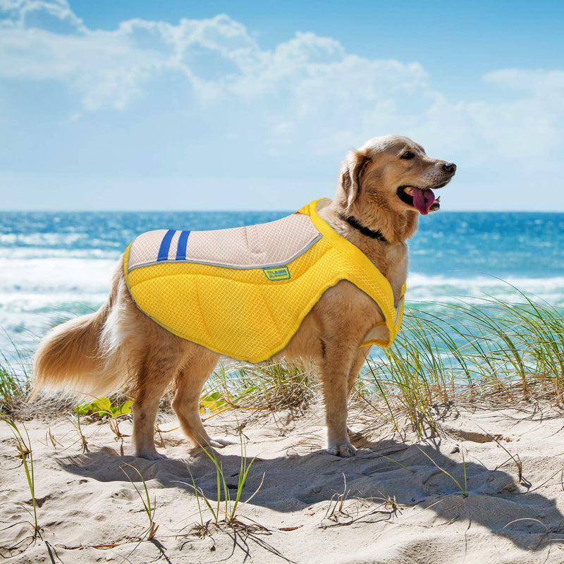 SONGWAY Dog Cooling Vest, Breathable Cooling Coat Anti-heat Summer Pet Jacket Clothes for Walking Outdoor Hunting Training Camping (XS, Yellow) - PawsPlanet Australia