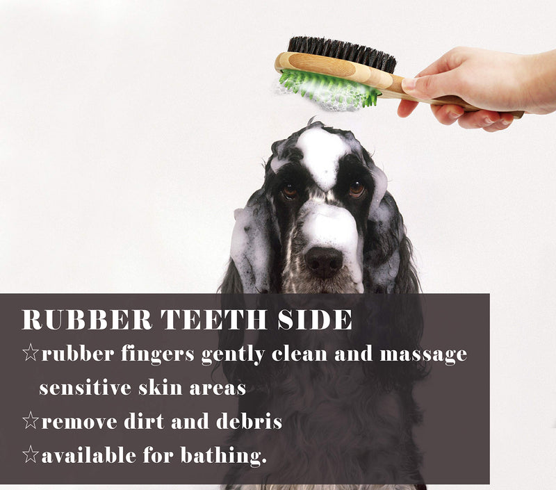 [Australia] - HOP Home of Paws Dog Bathing Brush, Dog Shampoo Brush for Massage Dog Scrubber Cat Brushes for Grooming with Pin & Bristle, Natural Bamboo 